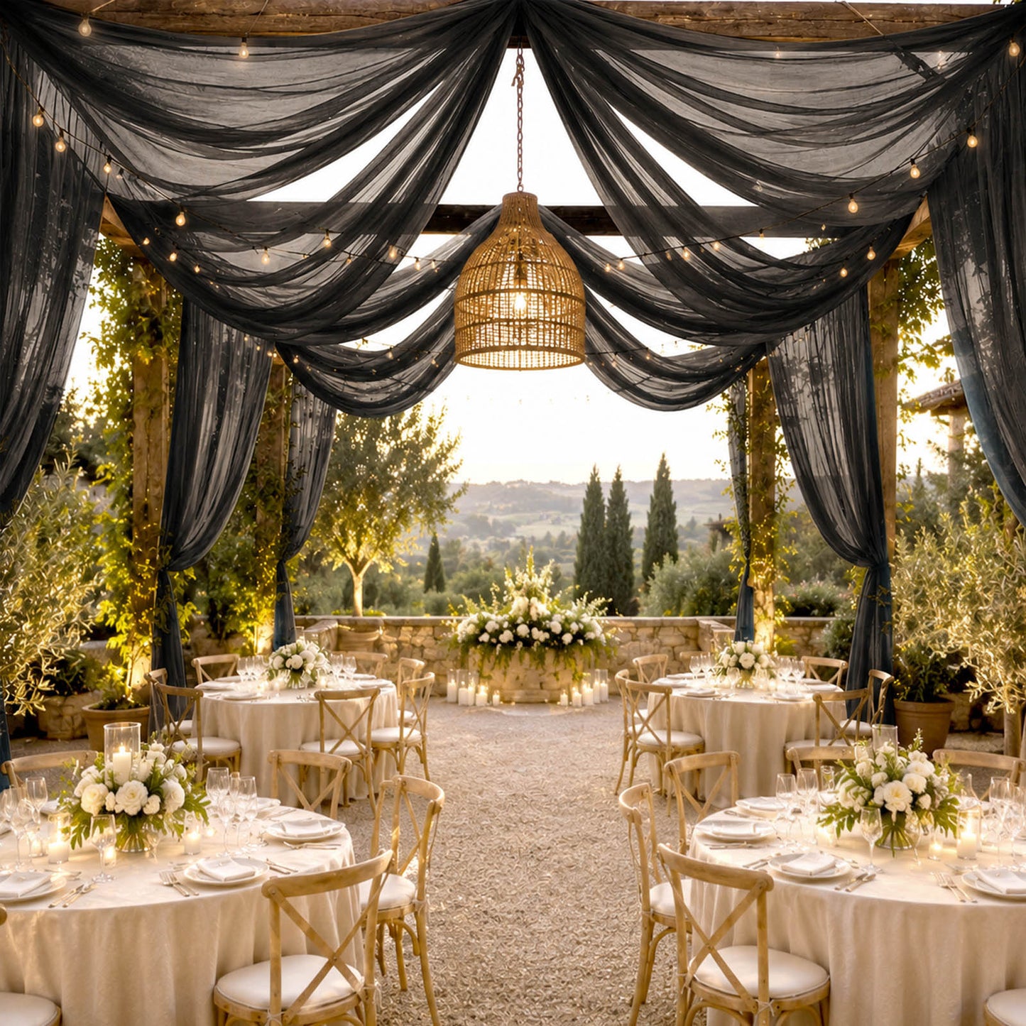 Sheer Ceiling Drape – 10ft x 32ft Black Extra Long Drapery Panel for Wedding Canopy, Backdrop & Rece