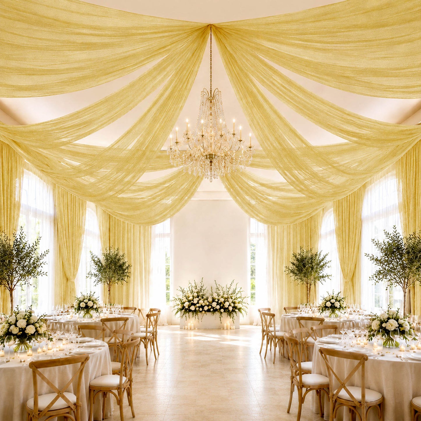 Sheer Ceiling Drape – 10ft x 32ft Champagne Extra Long Drapery Panel for Wedding Canopy, Backdrop & 