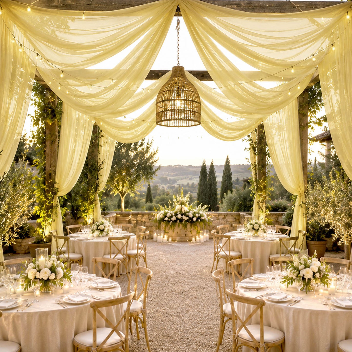 Sheer Ceiling Drape – 10ft x 32ft Champagne Extra Long Drapery Panel for Wedding Canopy, Backdrop & 