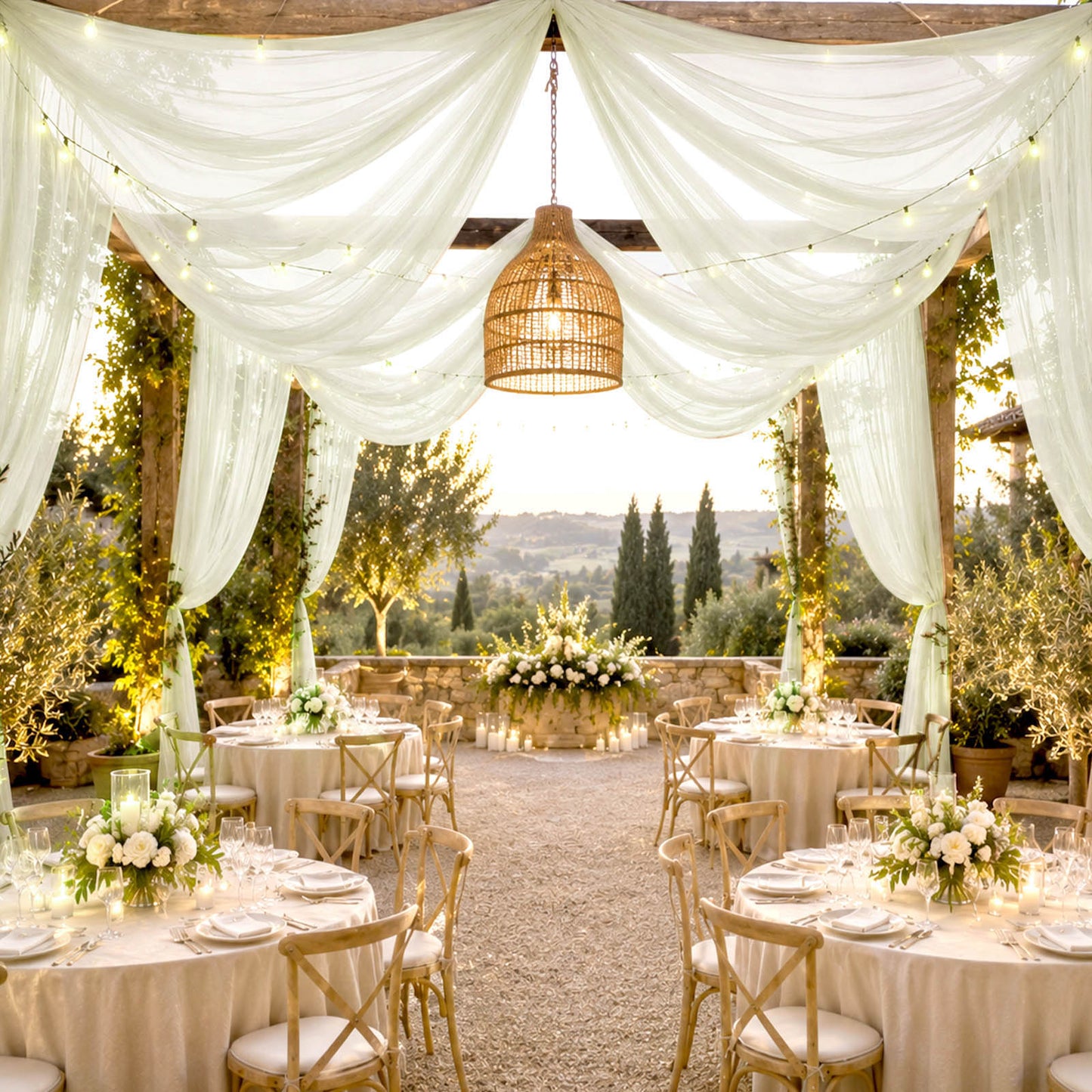 Sheer Ceiling Drape – 10ft x 32ft Ivory Extra Long Drapery Panel for Wedding Canopy, Backdrop & Rece
