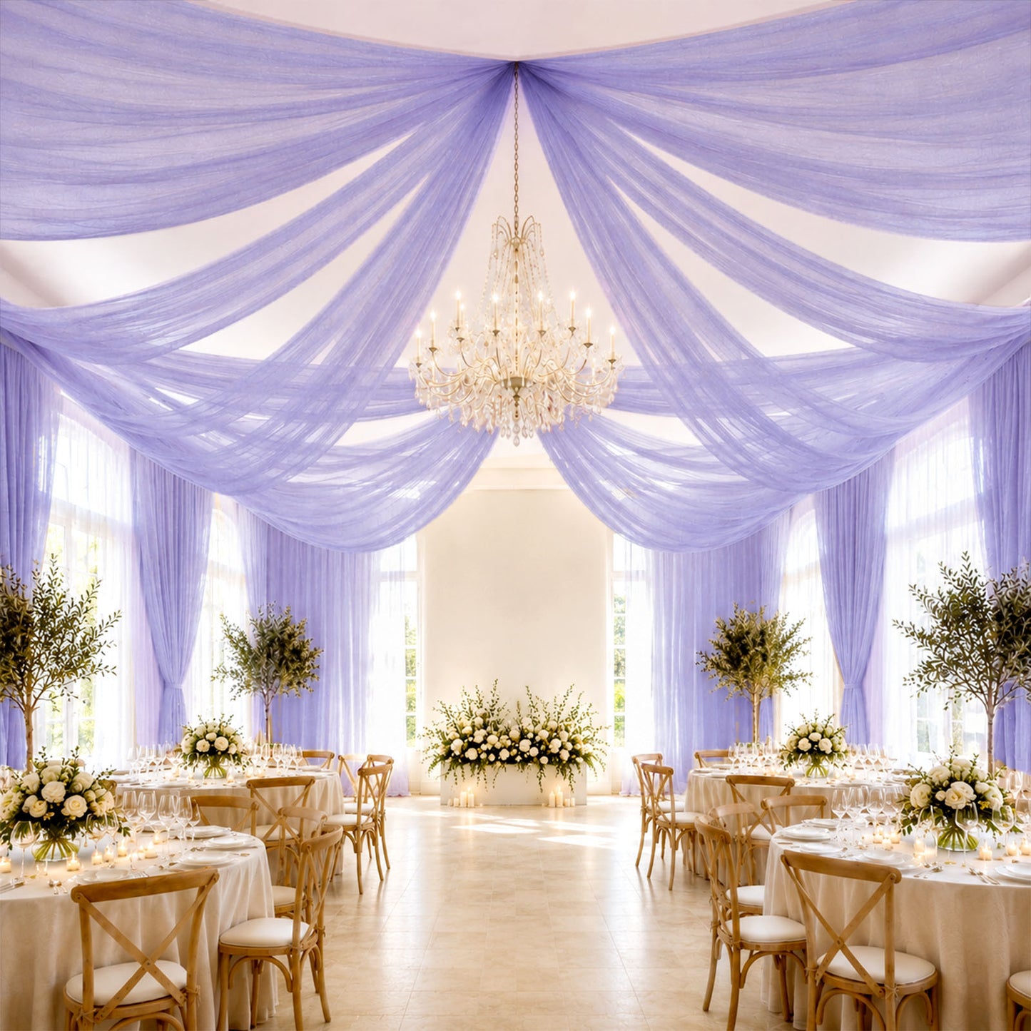 Sheer Ceiling Drape – 10ft x 32ft Lavender Lilac Extra Long Drapery Panel for Wedding Canopy, Backdr