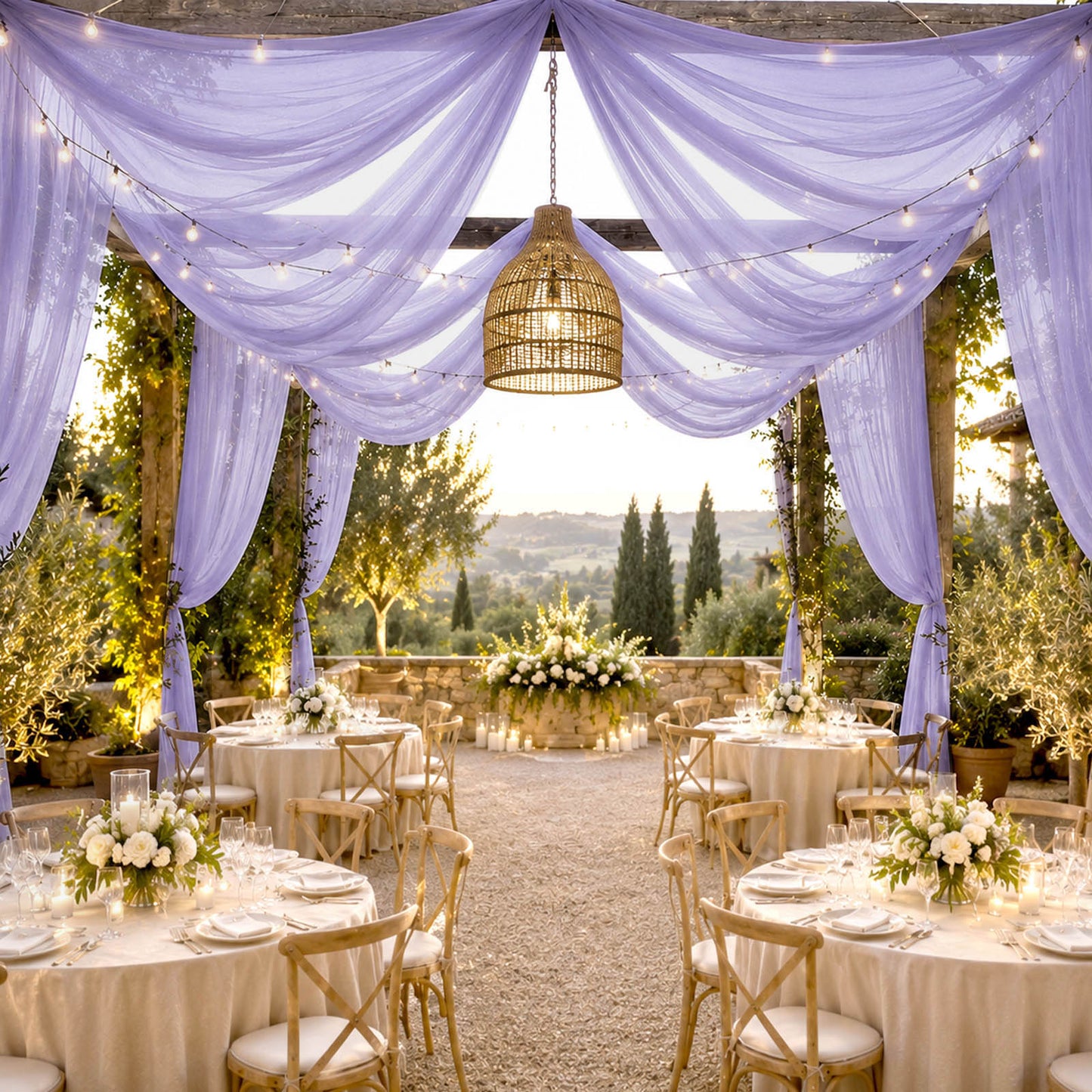 Sheer Ceiling Drape – 10ft x 32ft Lavender Lilac Extra Long Drapery Panel for Wedding Canopy, Backdr