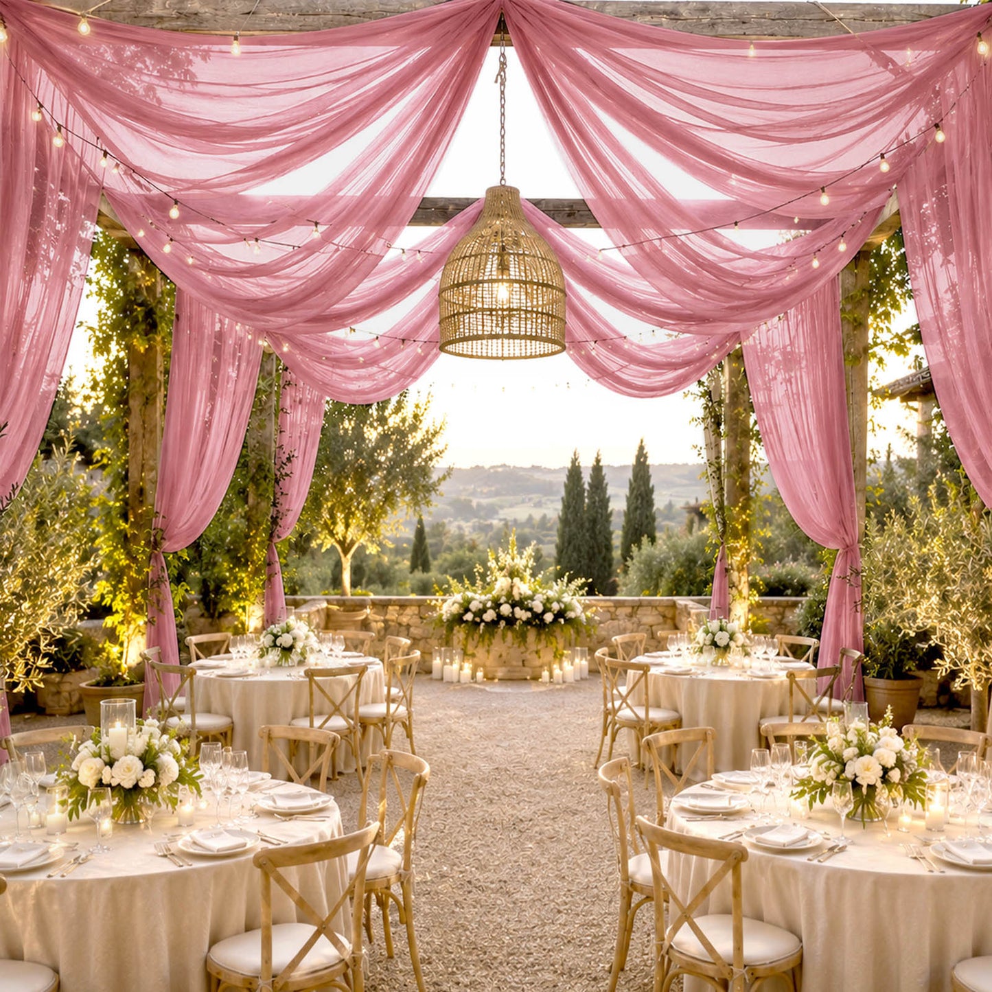 Sheer Ceiling Drape – 10ft x 32ft Mauve Cinnamon Rose Extra Long Drapery Panel for Wedding Canopy, B