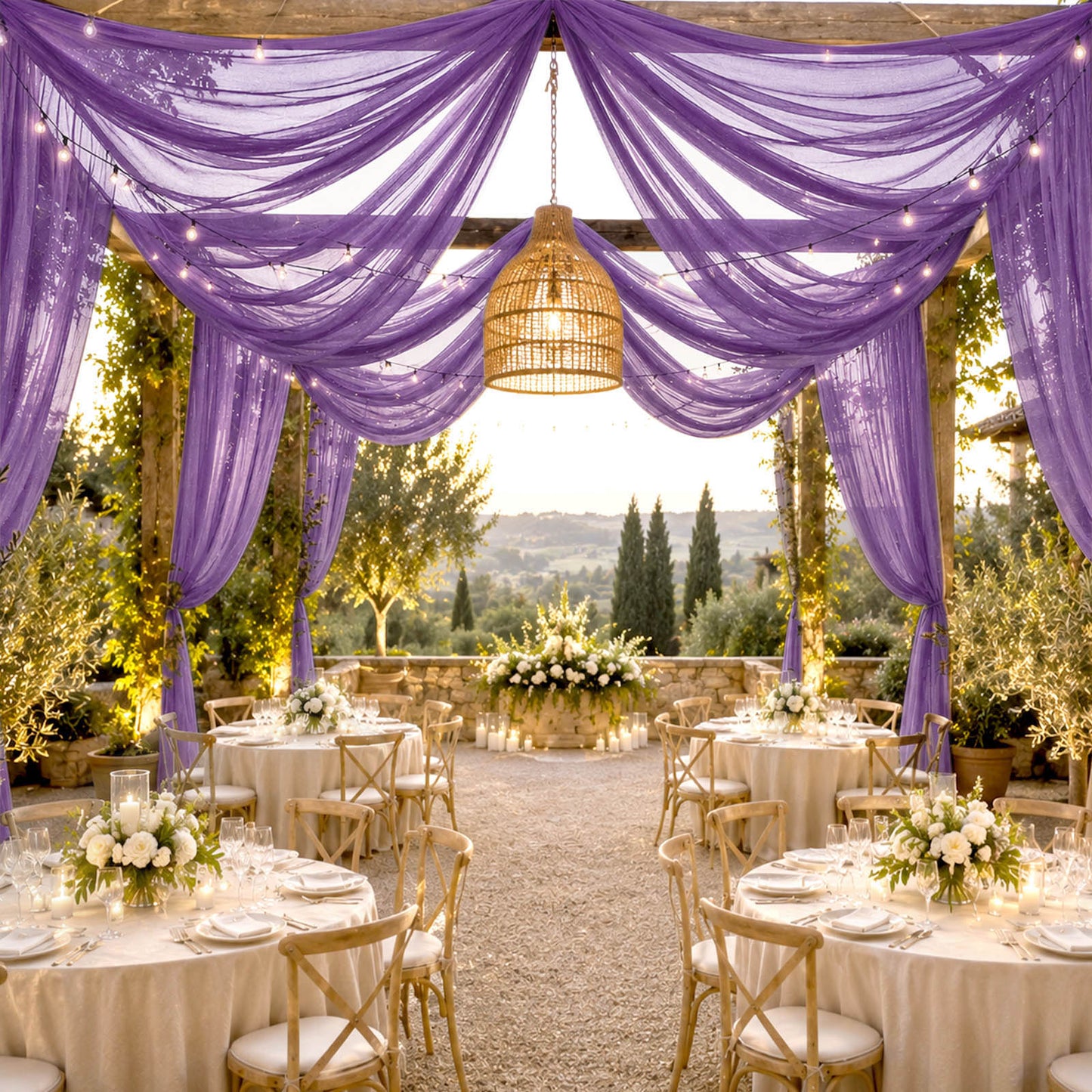 Sheer Ceiling Drape – 10ft x 32ft Purple Extra Long Drapery Panel for Wedding Canopy, Backdrop & Rec