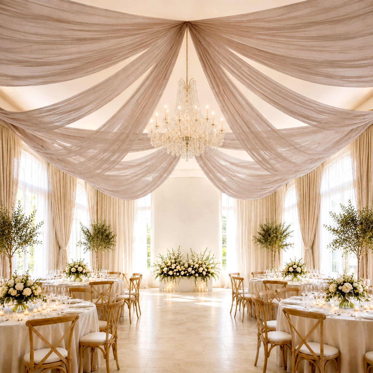 Sheer Ceiling Drape – 10ft x 32ft Taupe Extra Long Drapery Panel for Wedding Canopy, Backdrop & Rece