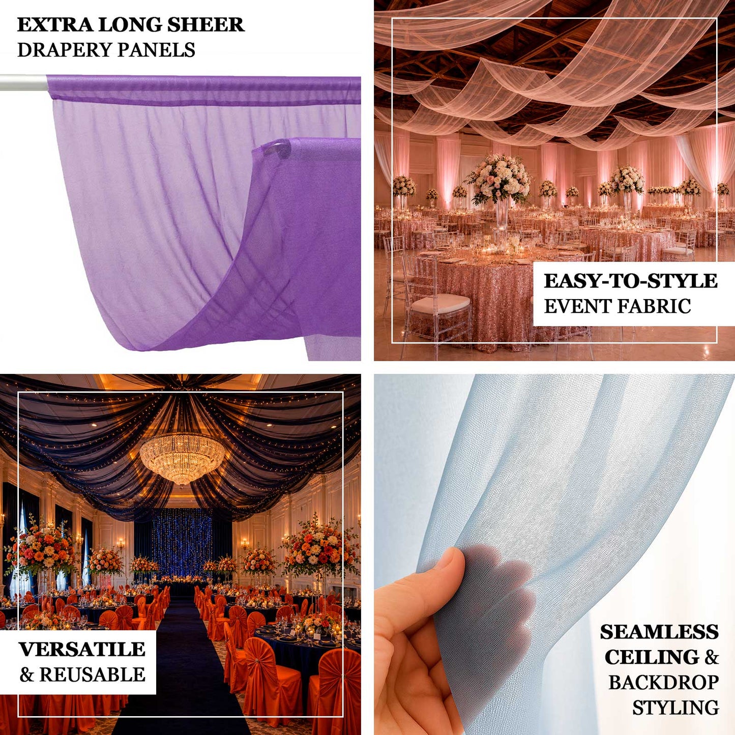 Sheer Ceiling Drape – 10ft x 32ft Gold Extra Long Drapery Panel for Wedding Canopy, Backdrop & Recep