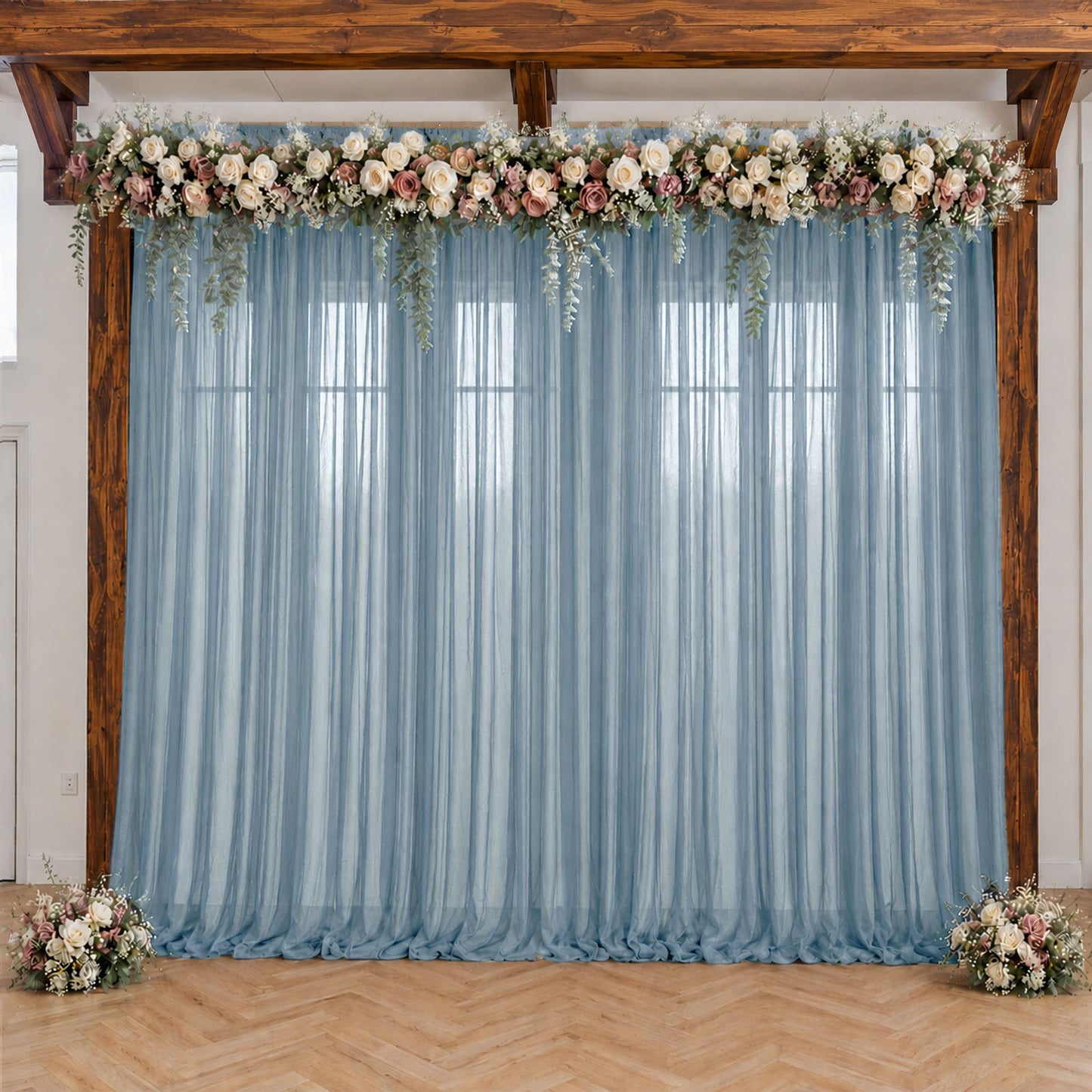 Dusty Blue Sheer Backdrop Drape – 5ft x 14ft Wedding Arch & Ceiling Decor Panel, Wrinkle Resistant w