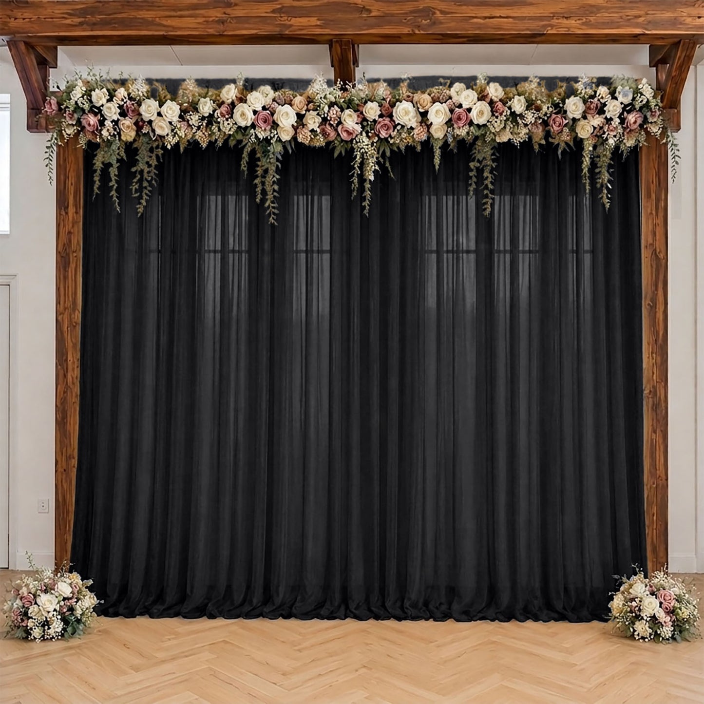 Black Sheer Backdrop Drape – 5ft x 14ft Wedding Arch & Ceiling Decor Panel, Wrinkle Resistant with S