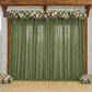 Dusty sage green sheer backdrop drape for wedding arch and ceiling decor.