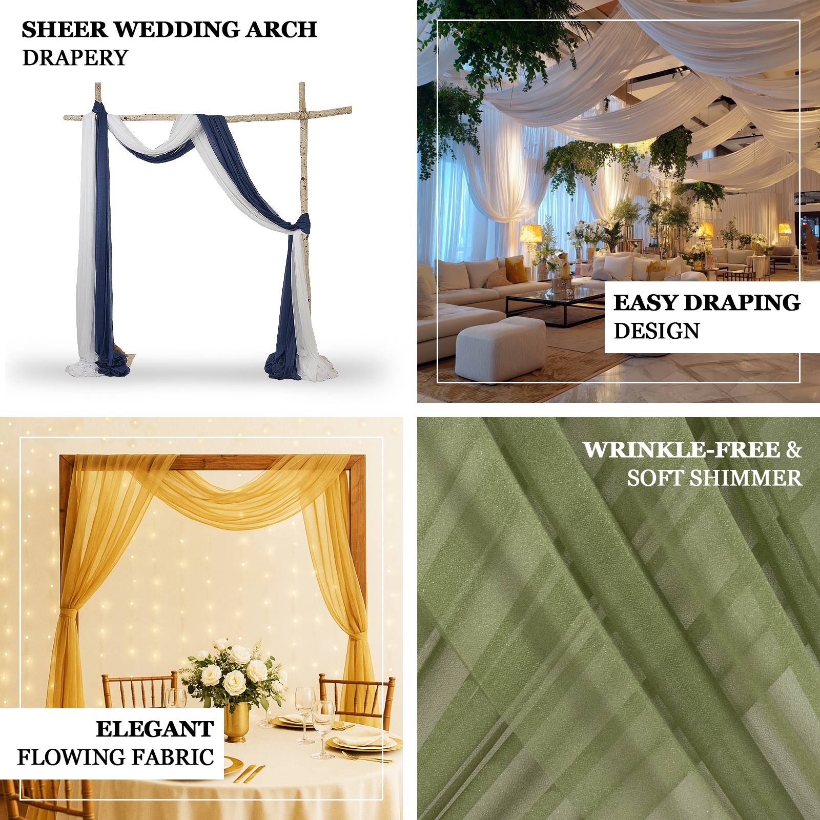 Sheer Backdrop Drape – 5ft x 14ft Wedding Arch & Ceiling Decor Panel, Wrinkle Free with Soft Shimmer