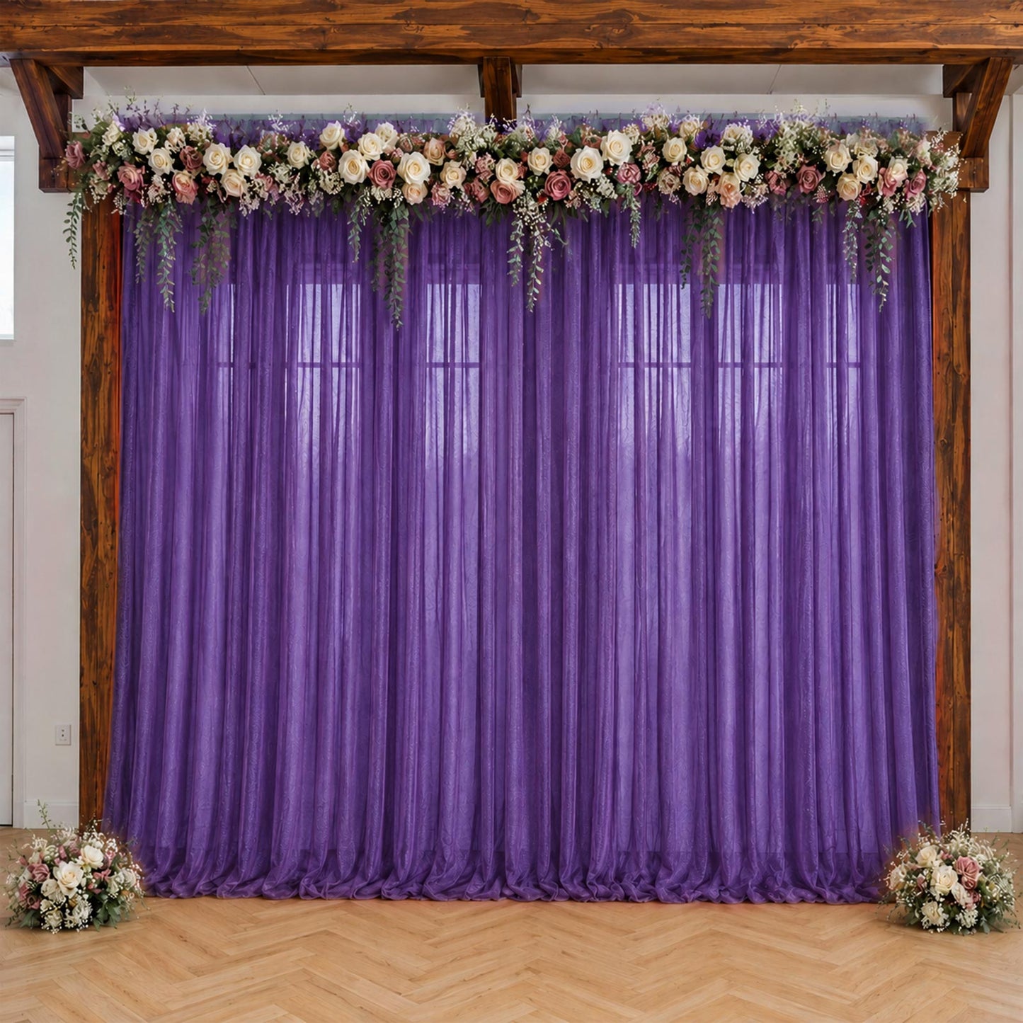 Purple Sheer Backdrop Drape – 5ft x 14ft Wedding Arch & Ceiling Decor Panel, Wrinkle Resistant with 