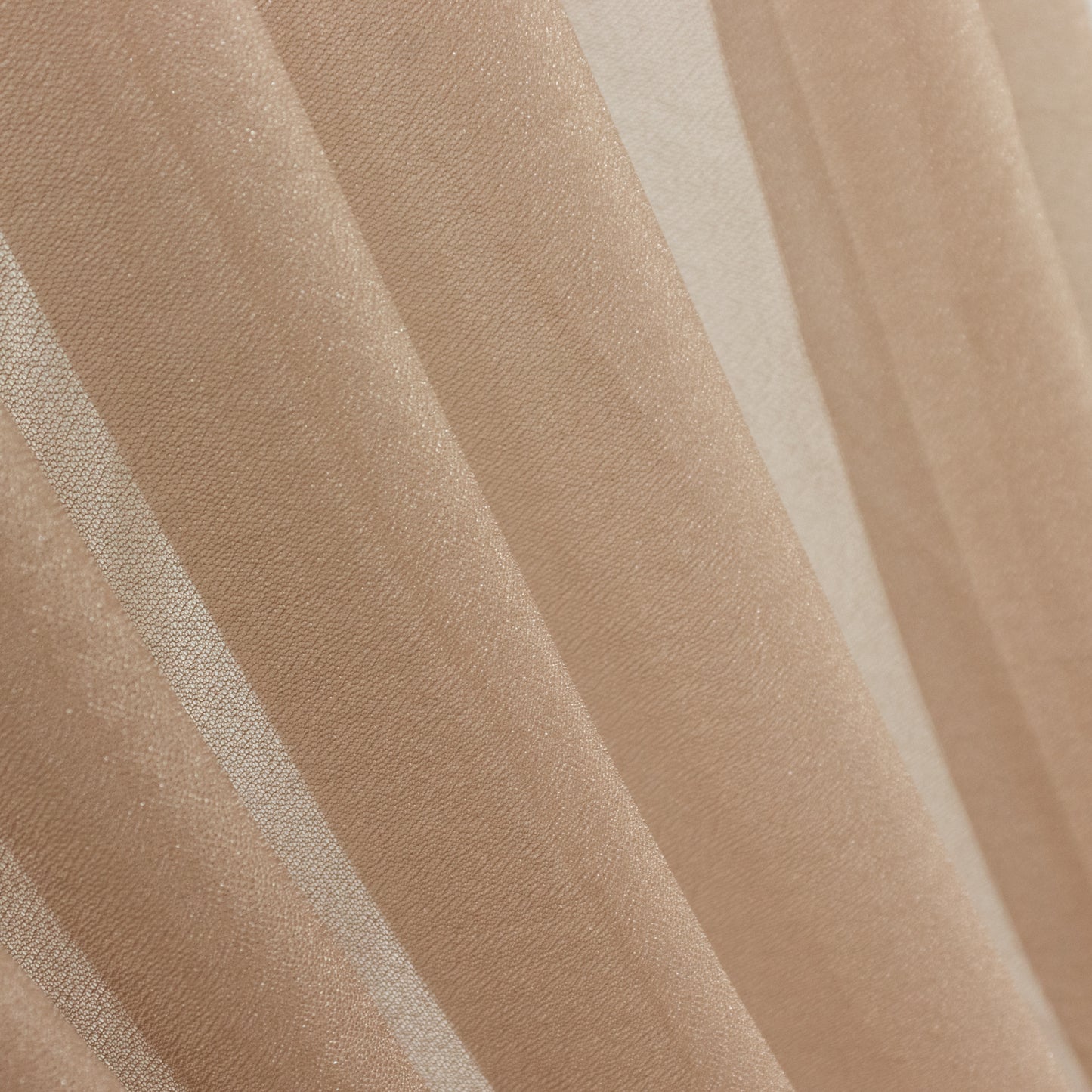 Taupe sheer drape panel with soft shimmer for wedding decor.