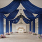 Navy blue sheer backdrop drape for wedding arch and ceiling decor.