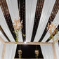 White sheer backdrop drape with soft shimmer for wedding decor.