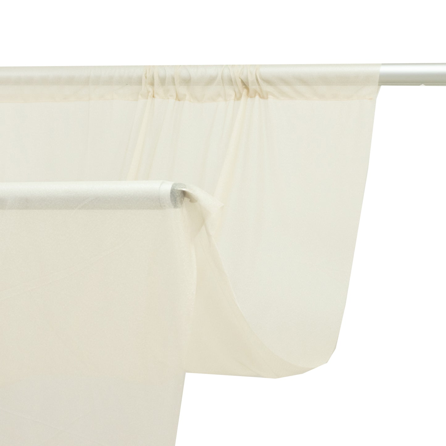 Beige sheer backdrop curtain panel for wedding arch drape.