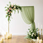 Sheer dusty sage green backdrop curtain panel for wedding arch draping.