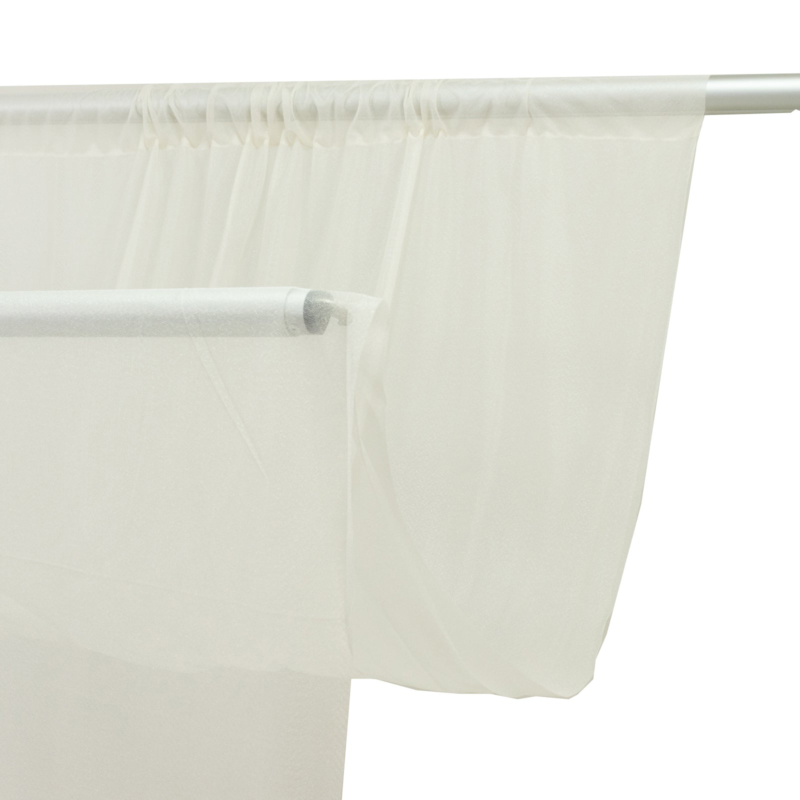 Ivory sheer backdrop curtain panel for wedding arch drape.