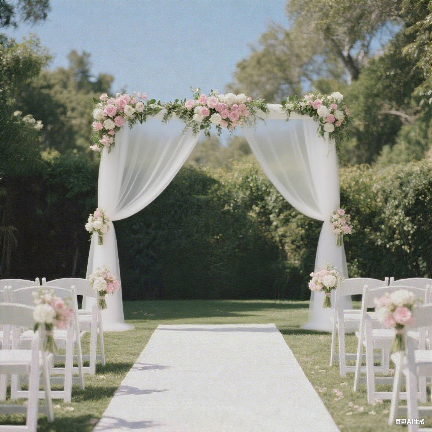Ivory sheer backdrop curtain panel for wedding arch drape.