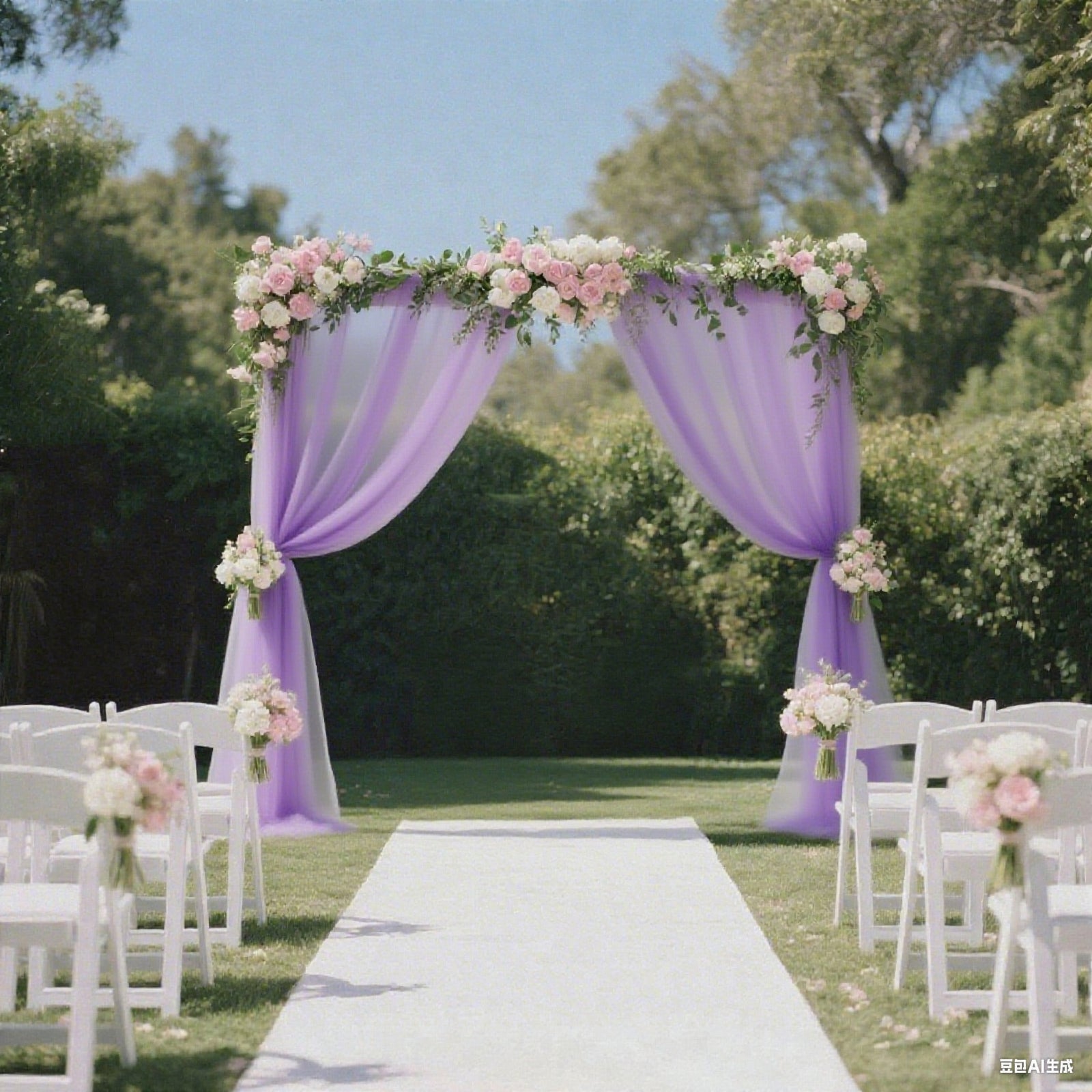 Lavender sheer backdrop curtain panel for wedding arch decoration.