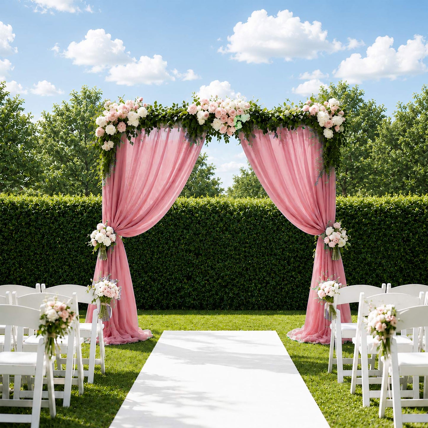 Mauve sheer backdrop curtain panel for wedding arch drape.