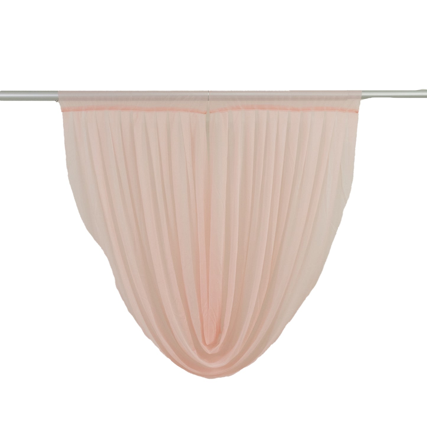 Blush chiffon backdrop valance drapes in a curved swag design.