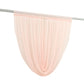 Blush chiffon backdrop valance drapes, curved swag topper panel.