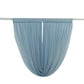 Dusty blue sheer chiffon backdrop valance drapes with a curved swag design.