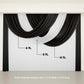 Black sheer chiffon backdrop valance drapes with curved swag design.