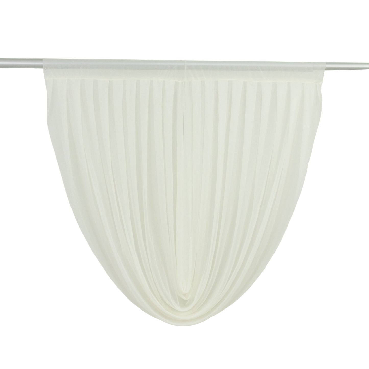 Ivory chiffon backdrop valance drapes with curved swag design.