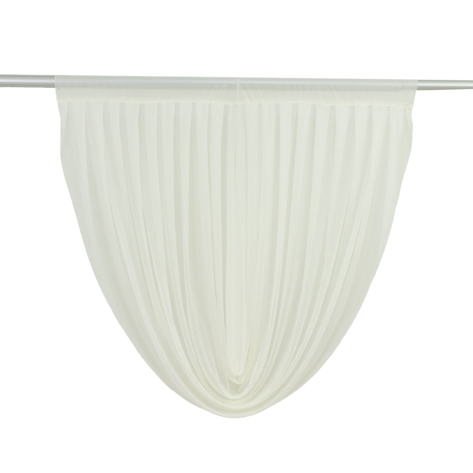 Ivory chiffon backdrop valance drapes with curved swag design.
