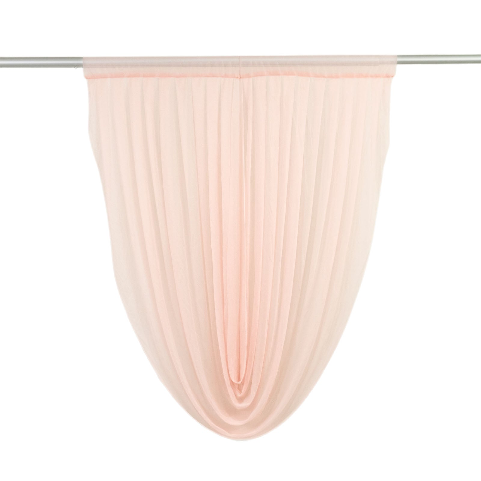 Blush sheer chiffon valance curtain draped elegantly on a rod.