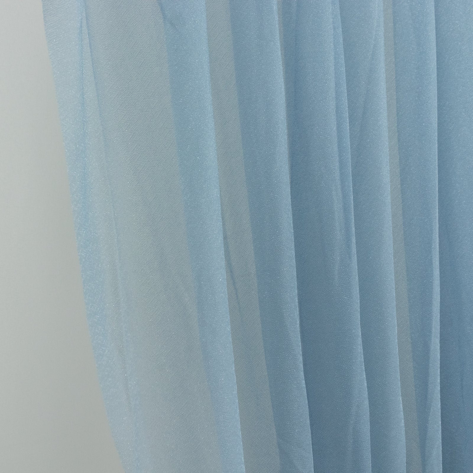 Dusty blue sheer chiffon valance curtain drape for wedding backdrop.