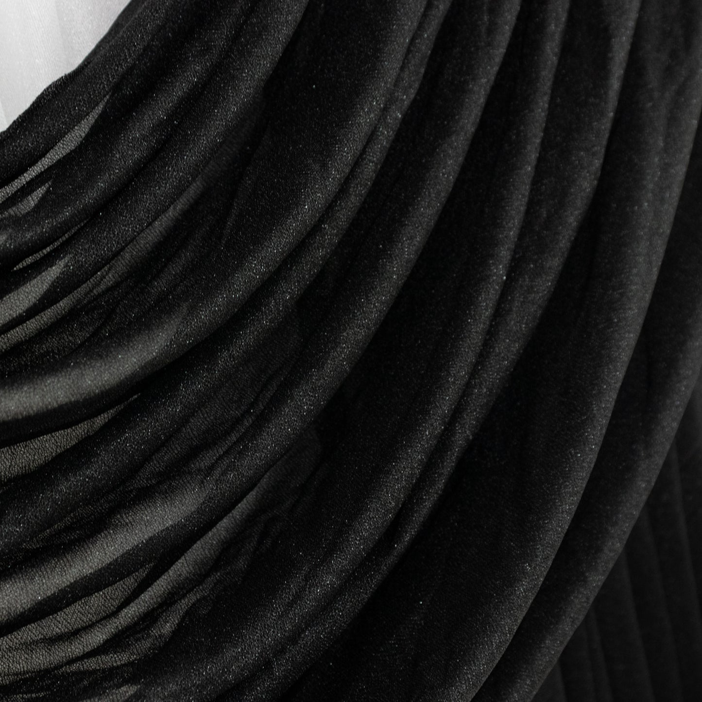 Black sheer chiffon valance curtain drape for wedding arch backdrop.