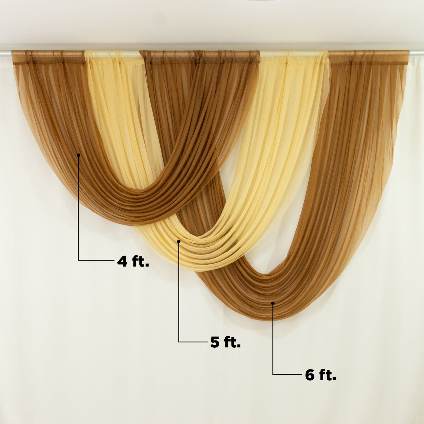 Champagne Sheer Chiffon Valance Curtain 4ft x 5ft –  Wedding Arch Drape with Rod Pocket, Voile Backdrop Panel