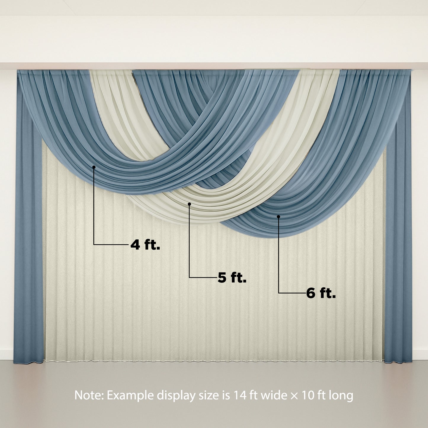 Ivory sheer chiffon valance curtain draped elegantly in a wedding setup.