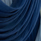 Navy blue sheer chiffon valance curtain draped elegantly.