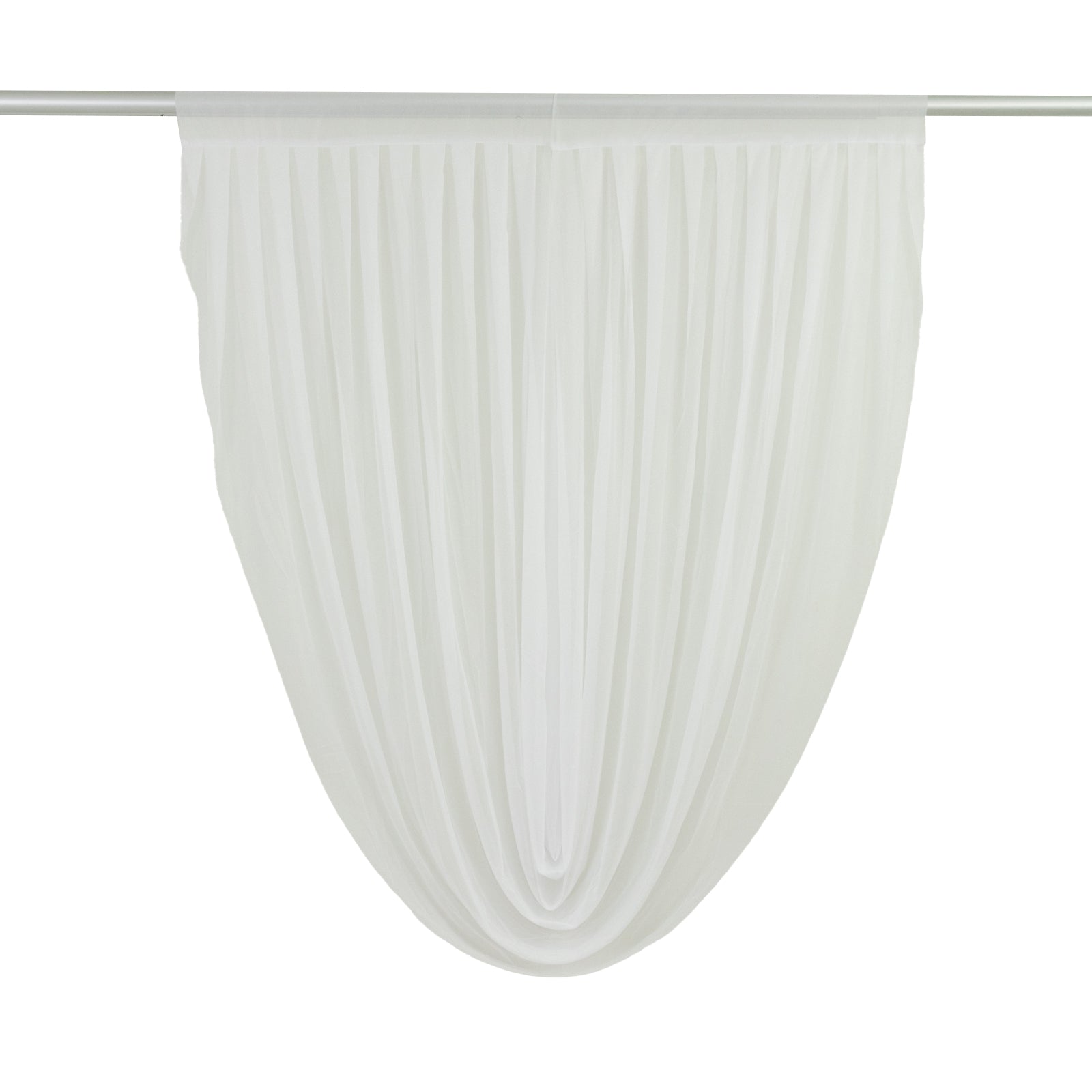 White sheer chiffon valance curtain draped elegantly for wedding decor.