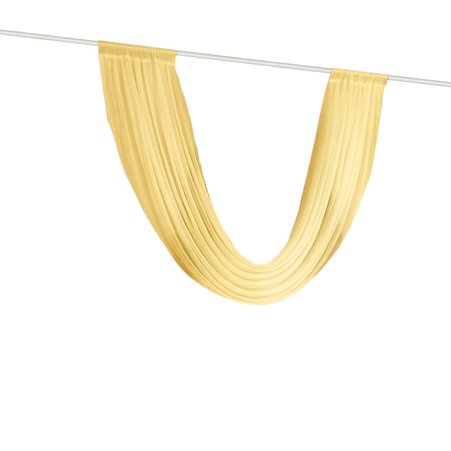 Champagne sheer chiffon valance curtain draped elegantly on a rod.