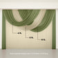 Dusty sage green sheer chiffon valance curtain draped elegantly.