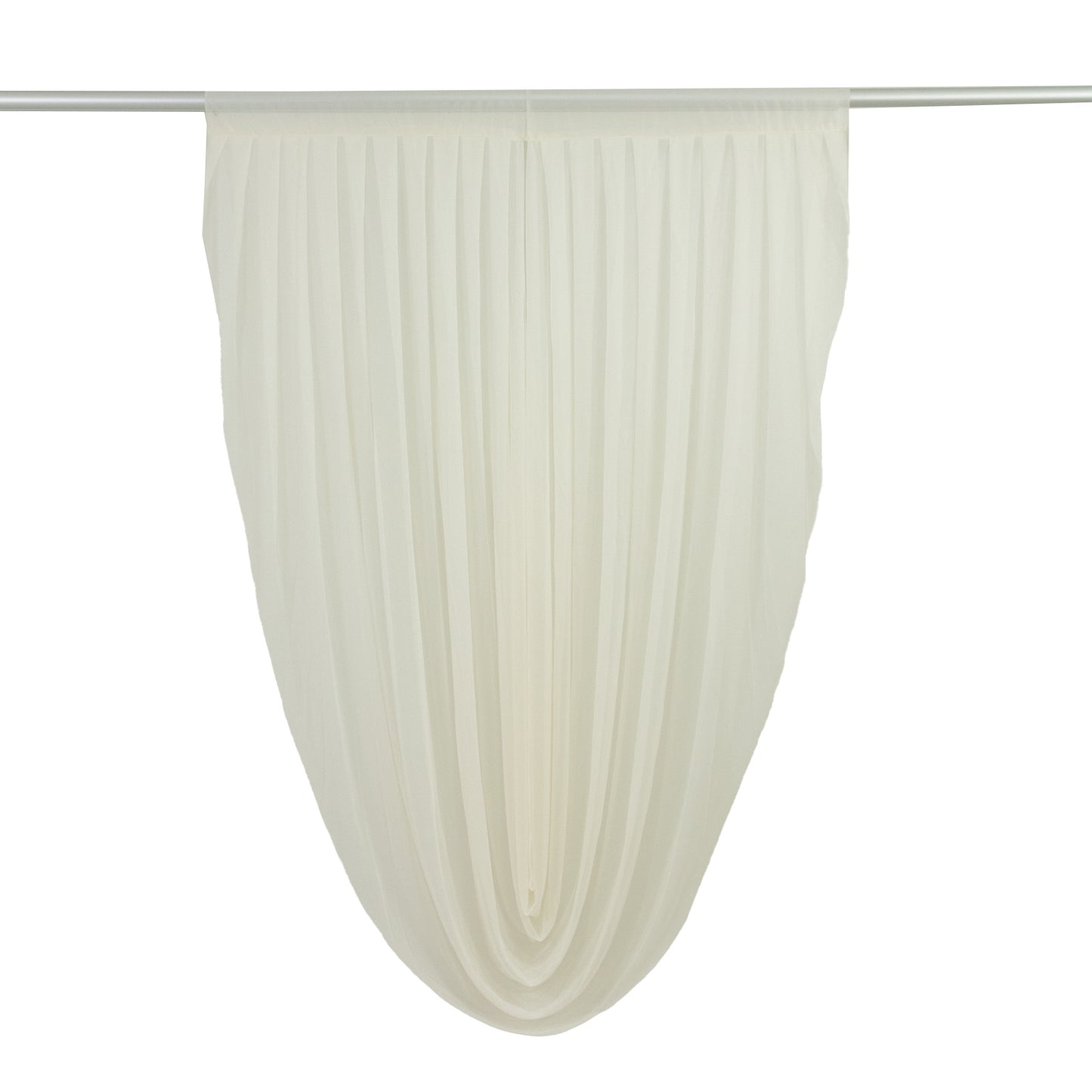 Ivory sheer chiffon valance curtain draped on a rod.