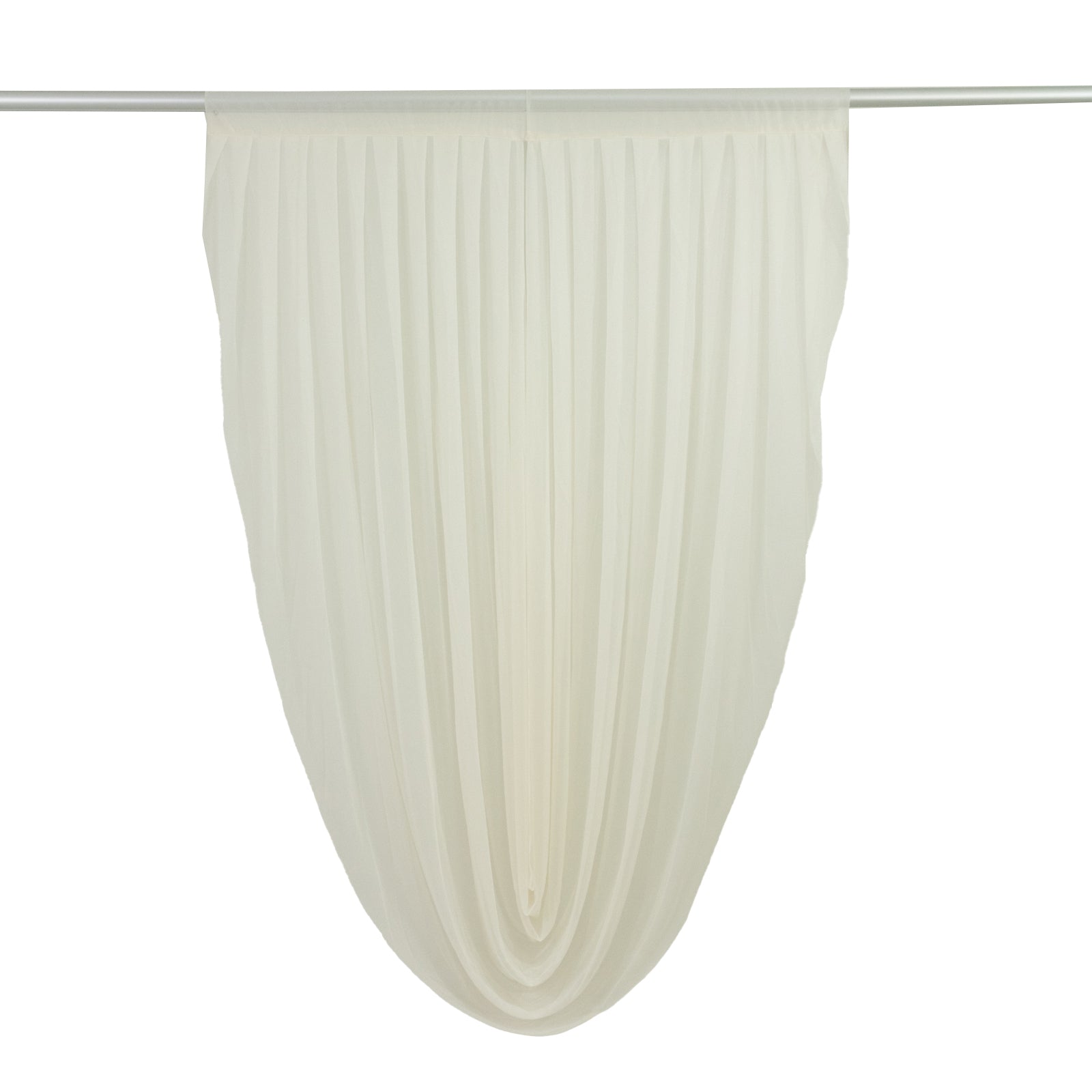 Ivory sheer chiffon valance curtain draped on a rod.