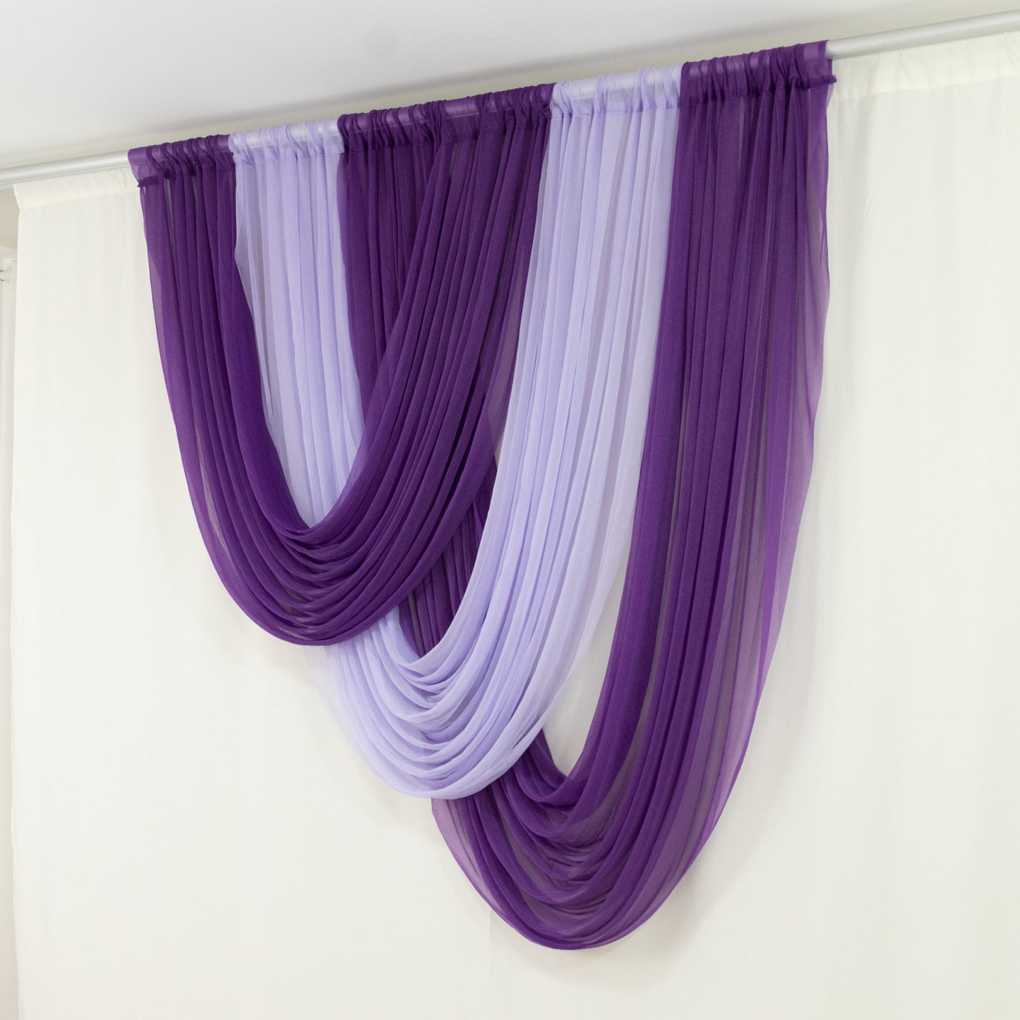 Lavender Lilac draped fabric curtains for elegant home decor.