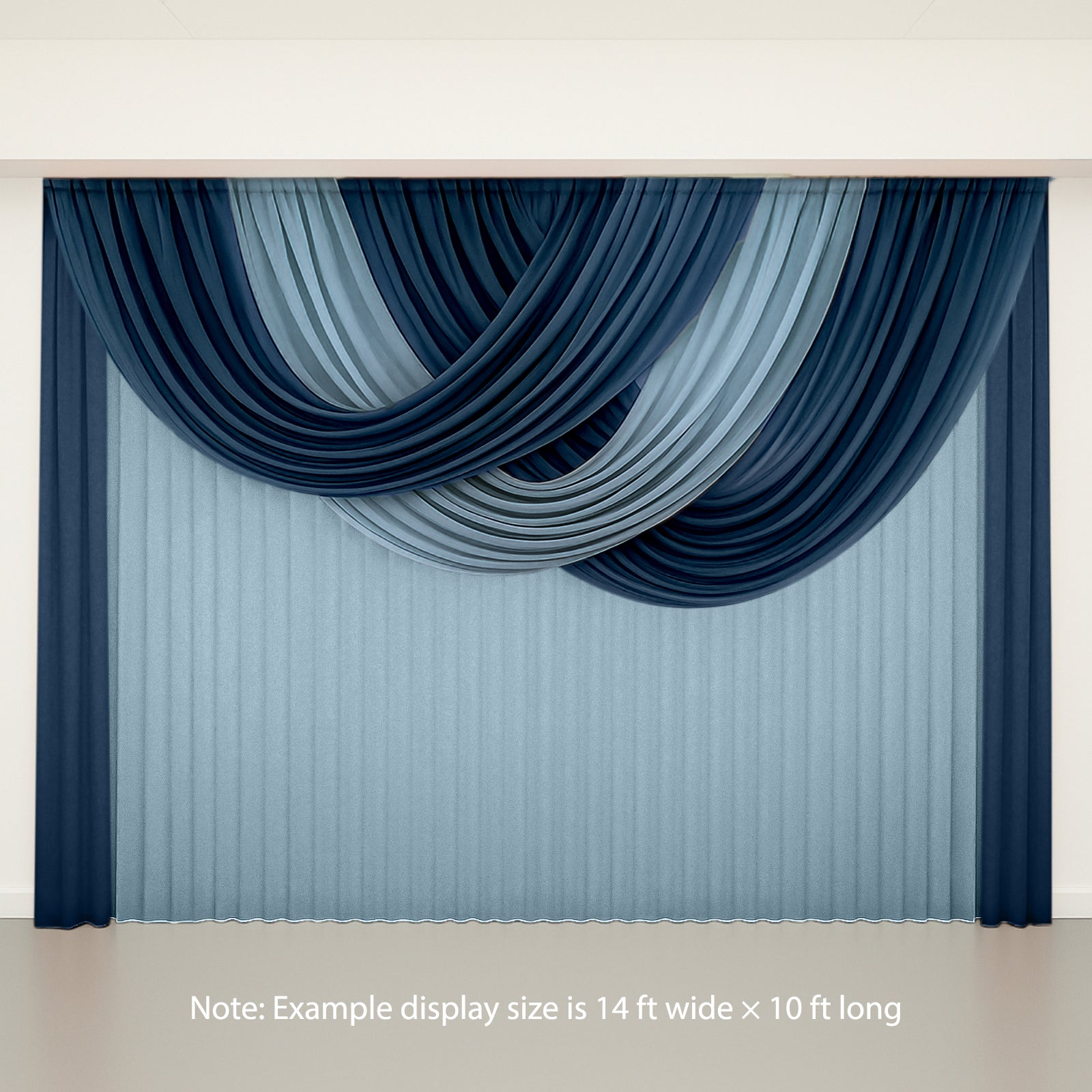 Navy blue drapery showcasing elegant layered design for stylish interiors.