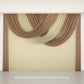 Taupe sheer chiffon valance curtain draped elegantly in a wedding setting.