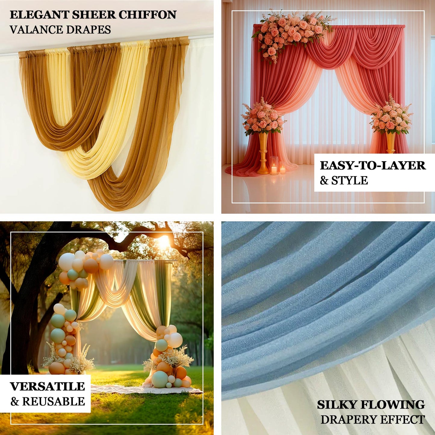Navy Blue elegant sheer chiffon drapes for versatile and stylish event decor.