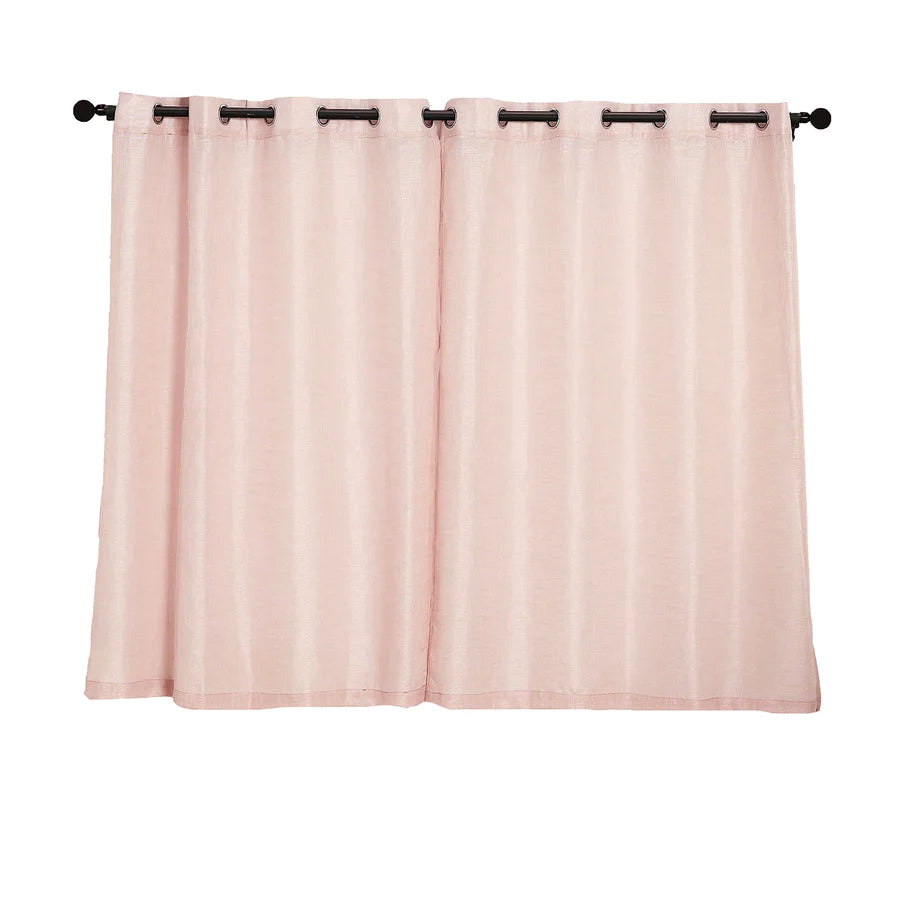 Handmade blush faux linen curtain panels with chrome grommets, 52"x64".