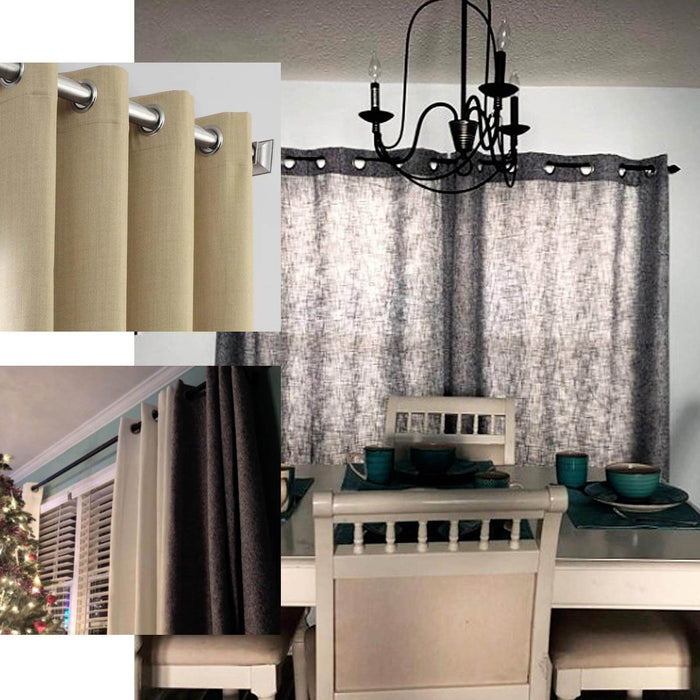 2 Pack Handmade Light Blue Faux Linen Curtains 52"x64", Curtain Panels With Chrome Grommets