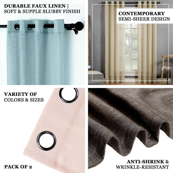 Blush faux linen curtains with chrome grommets, 52"x64", pack of 2.