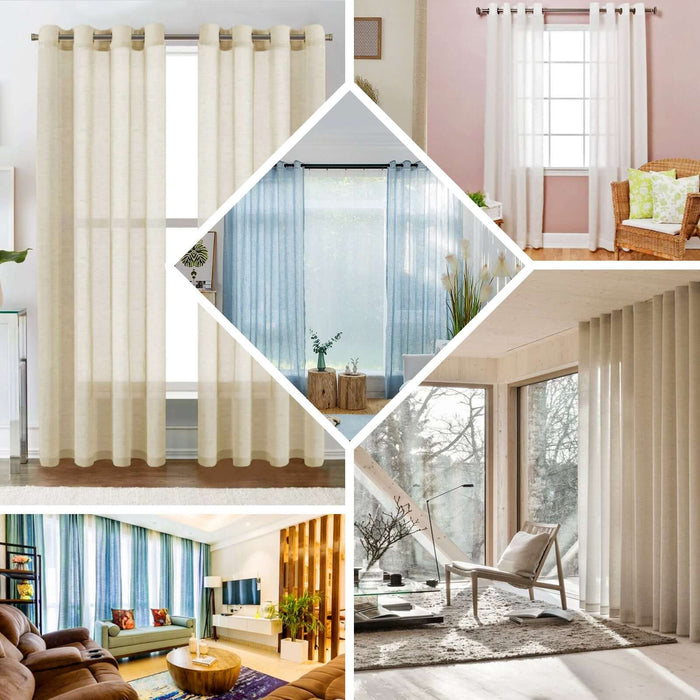 Handmade blush faux linen curtains with chrome grommets, 52"x64" panels.