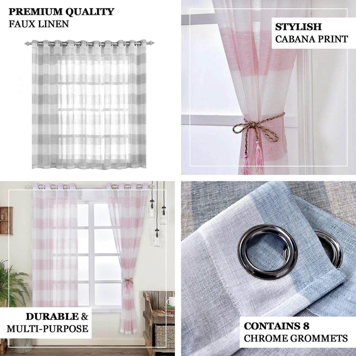 White and lavender lilac faux linen curtain panels with chrome grommets.